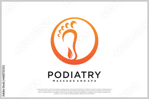 Reflexology logo design with podiatry and foot clinic unique concept Premium Vector