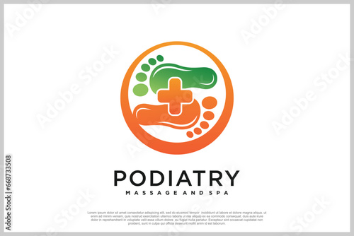 Reflexology logo design with podiatry and foot clinic unique concept Premium Vector