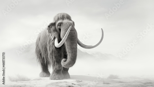 Black and white photo of an old mammoth