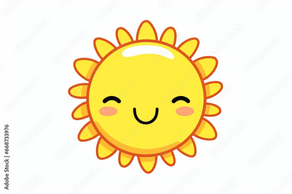 Cute kawaii smiling sun, single, white background. AI generated