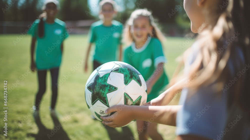 Children playing soccer on a sunny day. Children playing soccer on a sunny day.