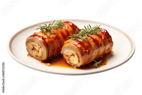 Delicious Pork Roulade Serve on Plate, Transparent Background