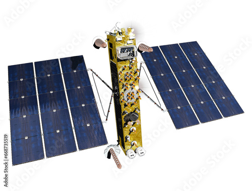 Modern navigation space satellite GLONASS-K2 isolated on transparency background, PNG format. 3D render
