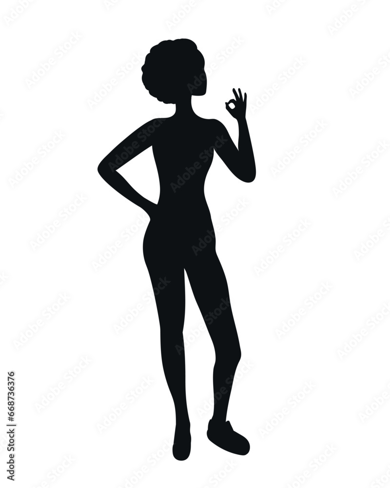 Female silhouette with okay sign. Vector illustration Female silhouette with okay sign. Vector illustration