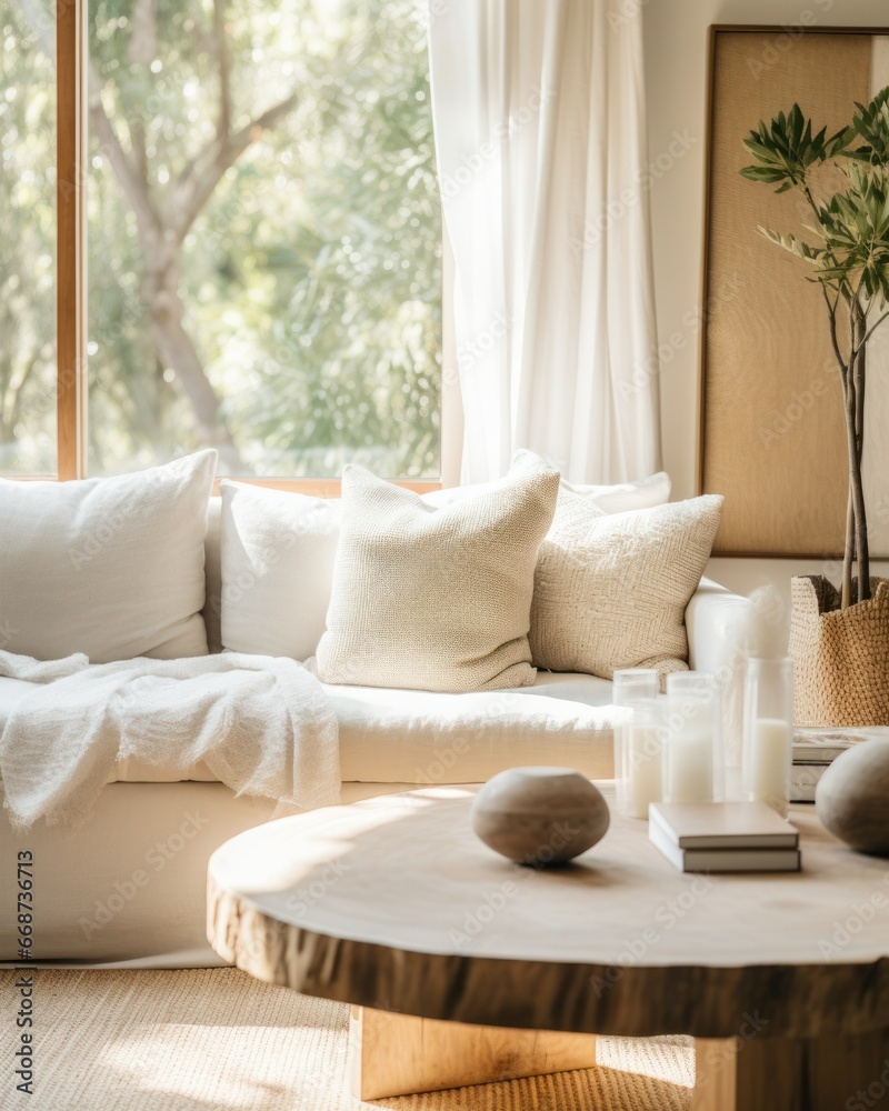 A minimalist photography of a white couch, accentuated by soft pillows and complemented by a simple coffee table. A minimalist photography of a white couch, accentuated by soft pillows and complemented by a simple coffee table.