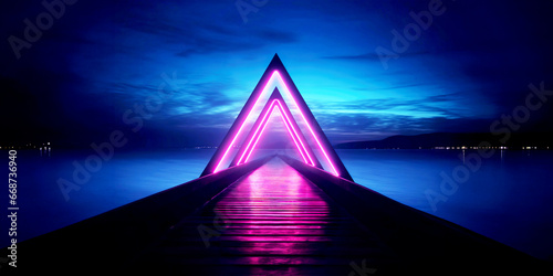 Scifi futuristic triangle neon on bridge