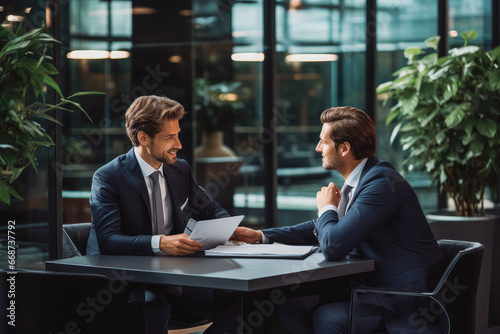Two CEOs having a meeting. Two business men having a discussion.