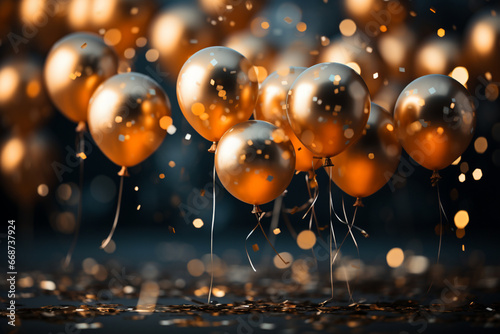 Golden Elegance: Balloons on a Black Background in Stylish Composition