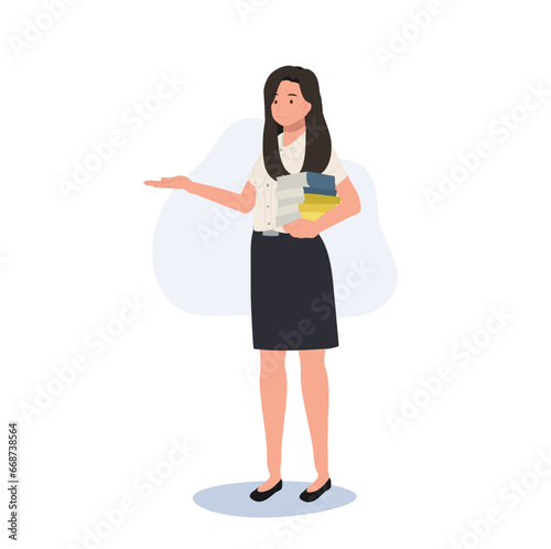Thai University Student in Uniform Holding a Book and Giving a friendly Welcome Gesture