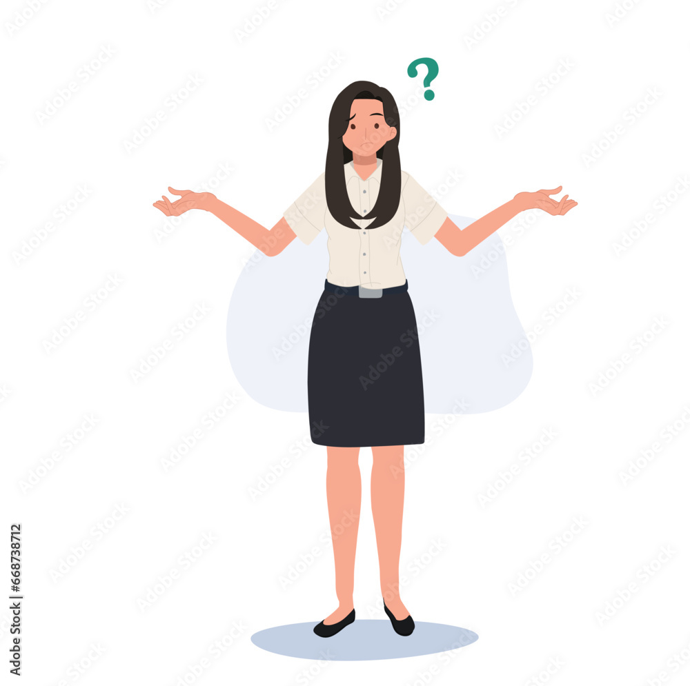 Confused Thai University Student in Uniform with Question Mark Confused Thai University Student in Uniform with Question Mark
