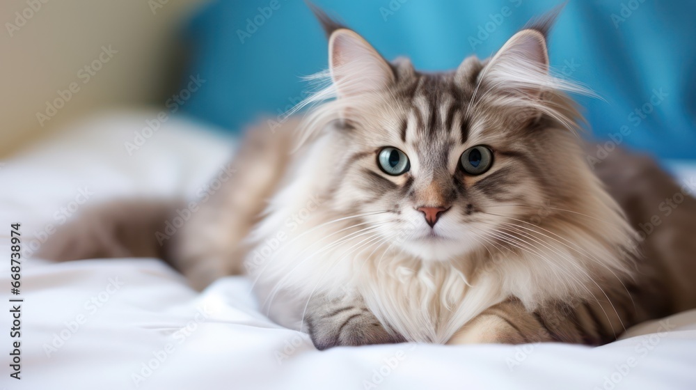 A cute cat peacefully napping on a bed, looking sweetly at the camera with an endearing gaze, set against a background of beautiful bokeh blur and lovely lighting A cute cat peacefully napping on a bed, looking sweetly at the camera with an endearing gaze, set against a background of beautiful bokeh blur and lovely lighting