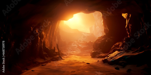 Desert sunrise in a cave background