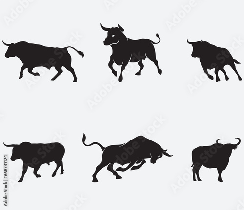 A series of bull cattle animal silhouettes