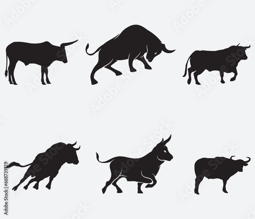 A series of bull cattle animal silhouettes photo
