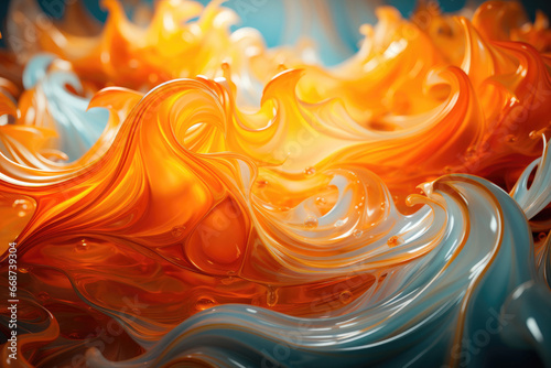 Abstract blue and orange background of swirls of glass