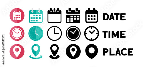 Date, Time, Address or Place Icons Symbol