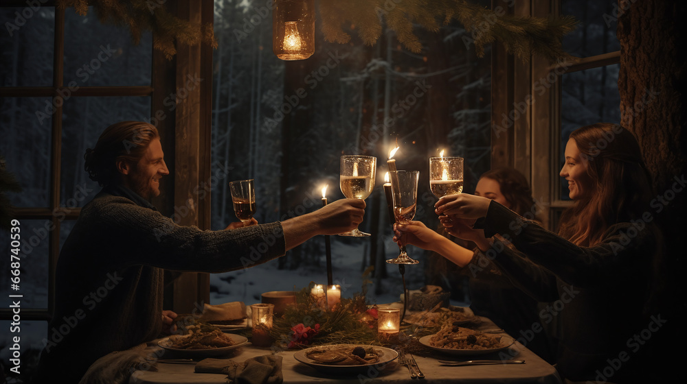 people holding champagne glasses at a christmas dining table people holding champagne glasses at a christmas dining table