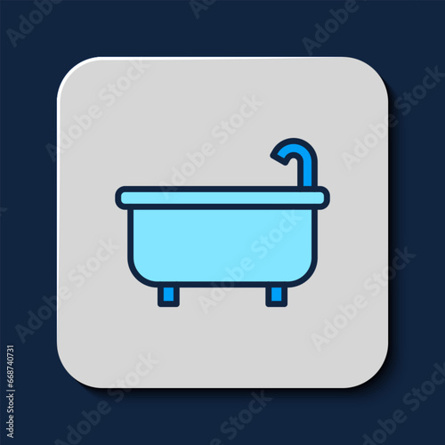 Filled outline Bathtub icon isolated on blue background. Vector