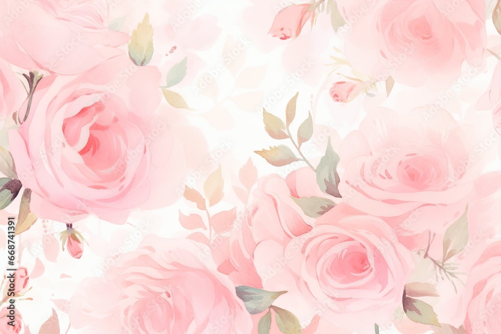 Watercolor Beauty Pink Rose Pattern Background. Wedding Backdrop. Valentine's Day Banner. Illustration