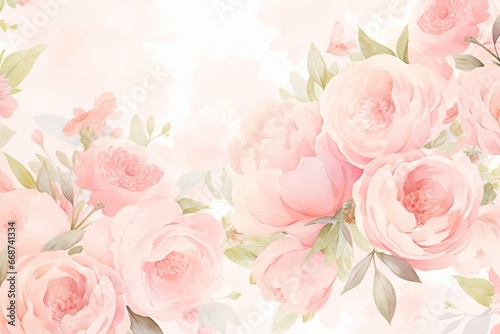 Watercolor Beauty Pink Rose Pattern Background. Wedding Backdrop. Valentine's Day Banner. Illustration