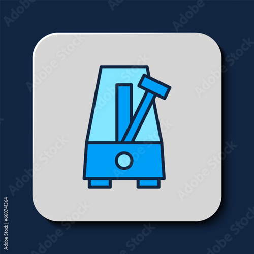 Filled outline Classic Metronome with pendulum in motion icon isolated on blue background. Equipment of music and beat mechanism. Vector