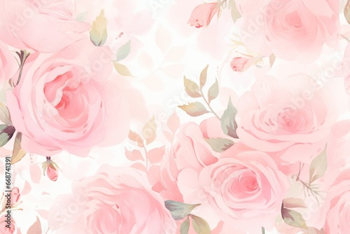Watercolor Beauty Pink Rose Pattern Background. Wedding Backdrop. Valentine s Day Banner. Illustration