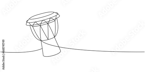 Djembe drum, bongo, congo one line continuous drawing. Musical instruments continuous one line illustration. Vector minimalist linear illustration.