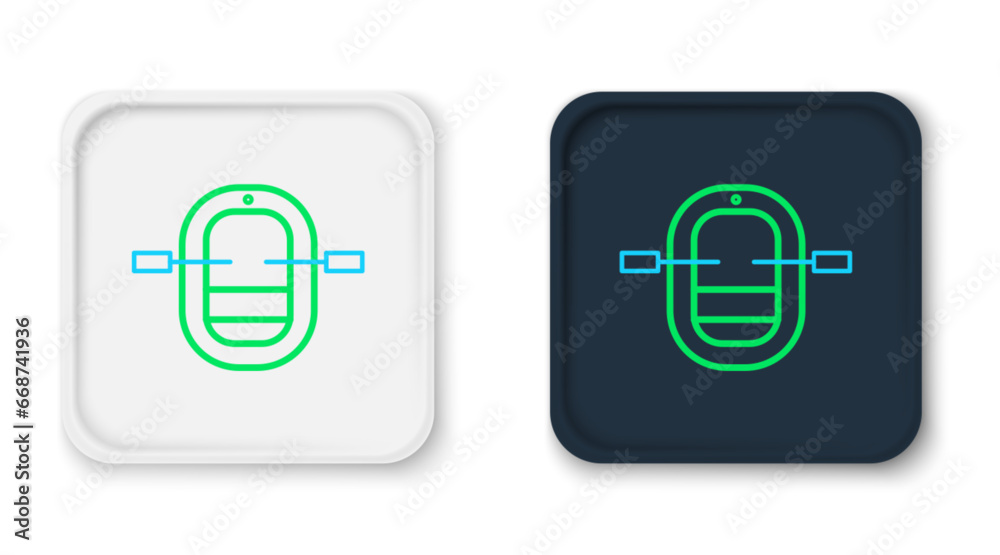 Line Rafting boat icon isolated on white background. Inflatable boat with paddles. Water sports, extreme sports, holiday, vacation. Colorful outline concept. Vector Line Rafting boat icon isolated on white background. Inflatable boat with paddles. Water sports, extreme sports, holiday, vacation. Colorful outline concept. Vector