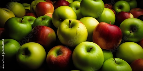 Green and red apples background. Generative AI.