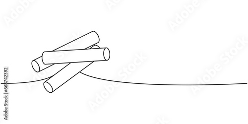 School chalk pencil, crayons, office supplies one line continuous drawing. Back to school continuous one line illustration.