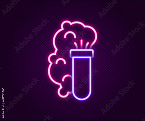 Glowing neon line Chemical experiment, explosion in the flask icon isolated on black background. Chemical explosion in a test tube. Colorful outline concept. Vector