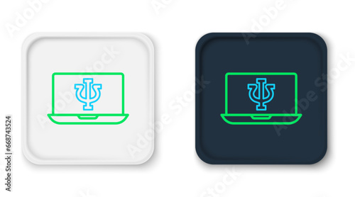 Line Online psychological counseling distance icon isolated on white background. Psychotherapy, psychological help, psychiatrist online consulting. Colorful outline concept. Vector