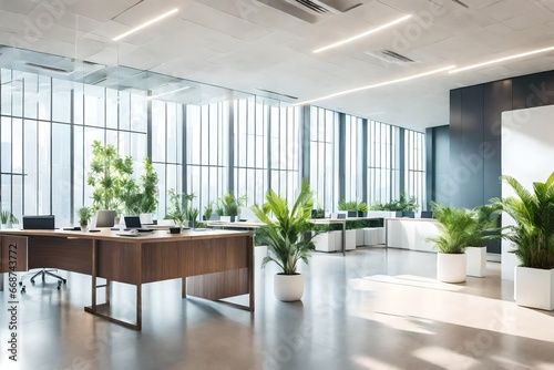 modern office interior with table and plants © Zoraiz