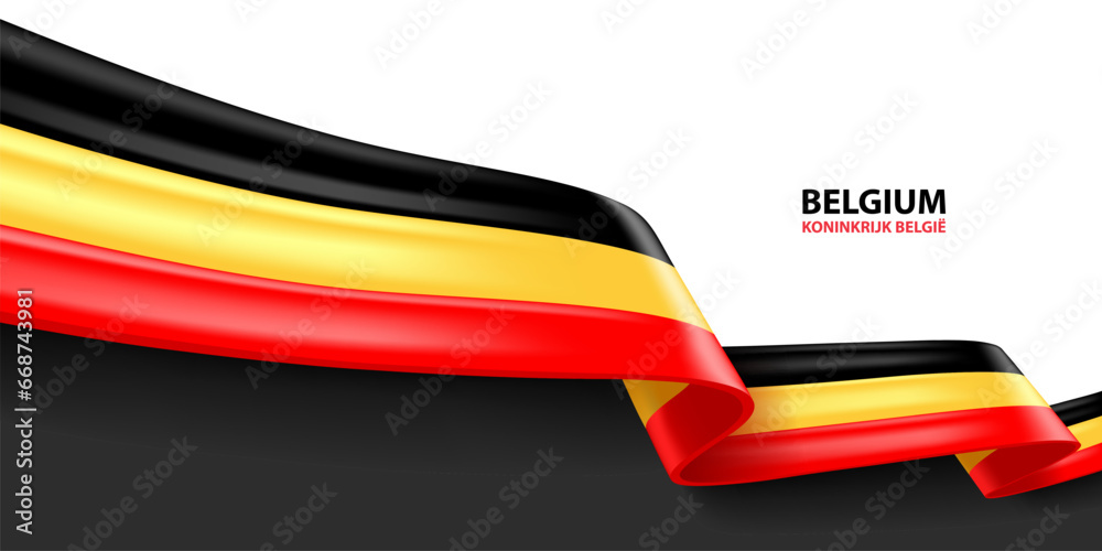 Belgium 3D ribbon flag. Bent waving 3D flag in colors of the Belgium ...