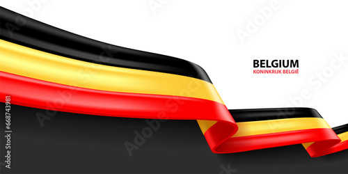 Belgium 3D ribbon flag. Bent waving 3D flag in colors of the Belgium national flag. National flag background design.