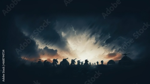 War Concept Military silhouettes fighting scene