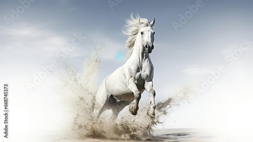 Tableau sur toile WHite horse run gallop