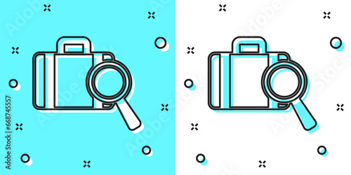 Black line Airline service of finding lost baggage icon isolated on green and white background. Search luggage. Random dynamic shapes. Vector