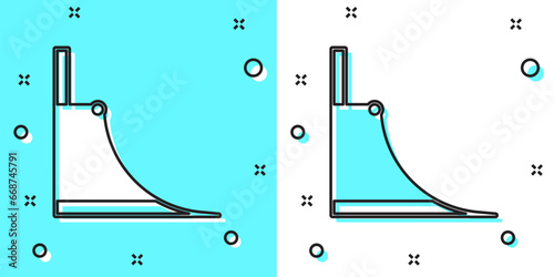 Black line Skate park icon isolated on green and white background. Set of ramp, roller, stairs for a skatepark. Extreme sport. Random dynamic shapes. Vector