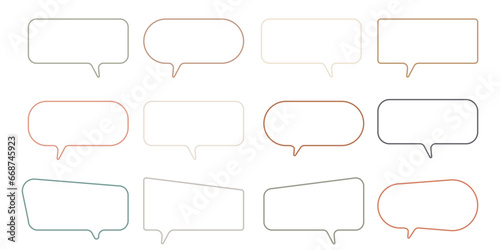 Set of dialog boxes different variants. Vector flat illustrations. Collection pastel color doodle for talk, dialogue, decoration on white background.