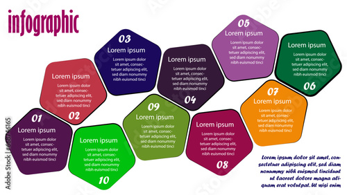 10 Pentagon shape Vector illustration Infographic design template. Can be used for process, presentations, layout, banner, info graph. EPS 10 File.