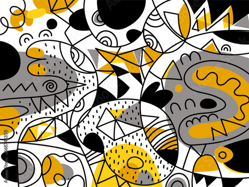 Group of abstract face portrait line drawing geometric hand drawn vector illustration. Design for wall art, prints, card, poster, cover, decoration collection.