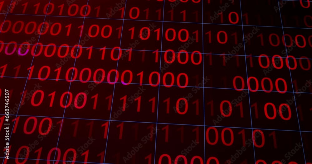 3D hacking code background in 4K. Randomly moving binary 0 and 1 ...