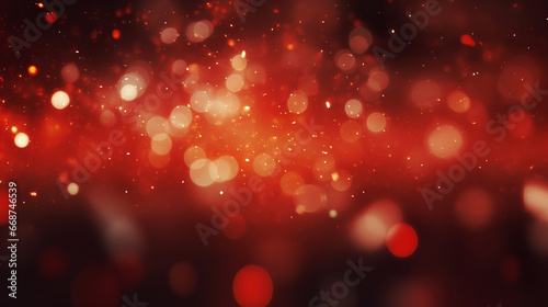 Red glitter glow particle bokeh background. Festive celebration wallpaper concept