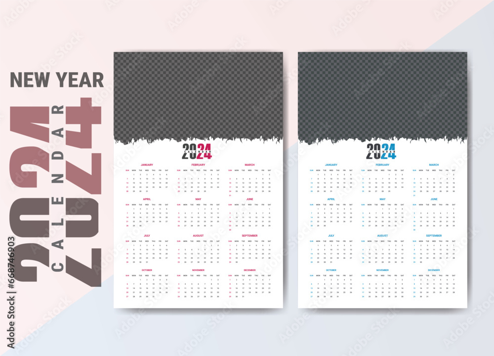 One Page Wall Calendar 2024, Printable Calendar Template Design with