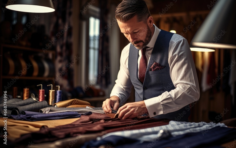 A tailor is making a modern tie