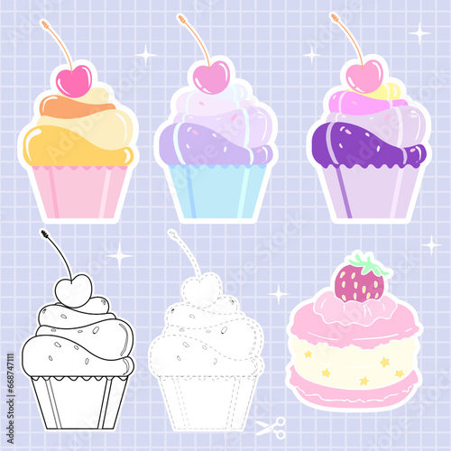 Cute kids activities worksheets preschool game basic cupcake stickers set fun for children shapes pattern tracing lines coloring sweet inspiration dessert 