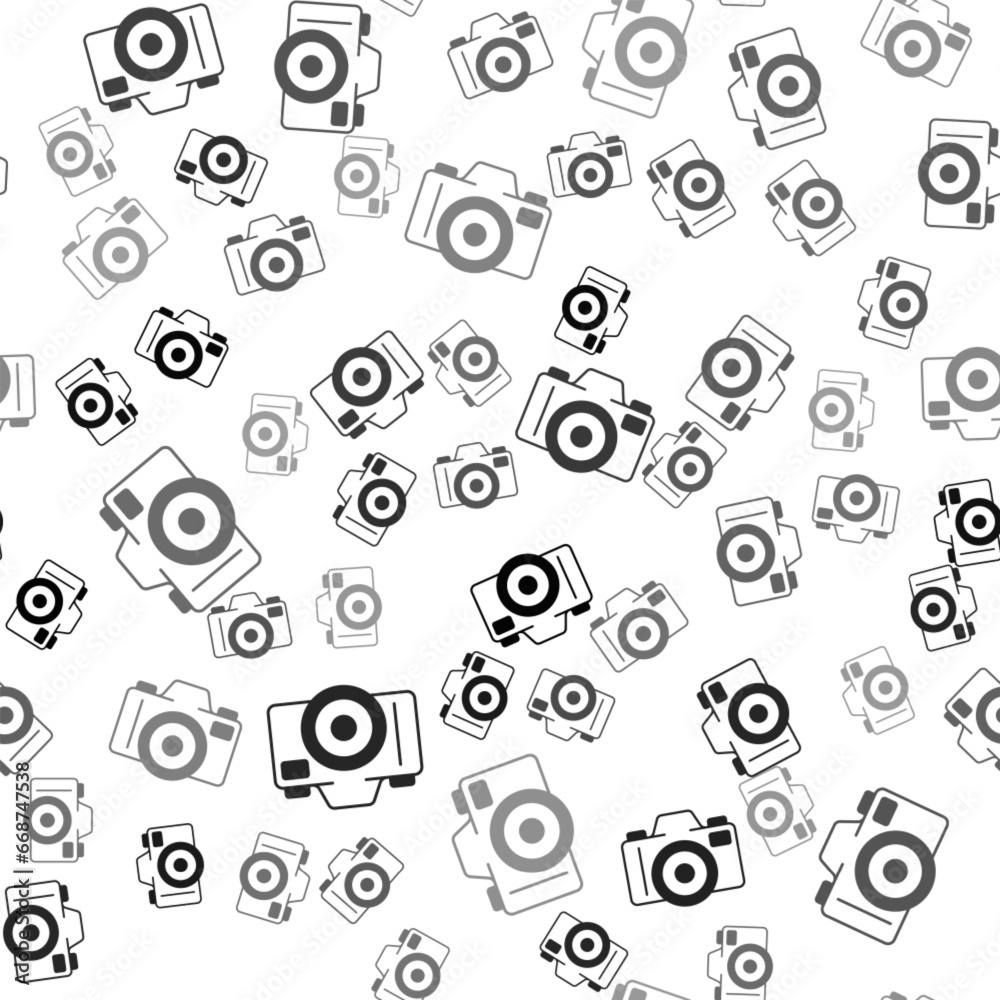 Black Photo camera icon isolated seamless pattern on white background. Foto camera. Digital photography. Vector Black Photo camera icon isolated seamless pattern on white background. Foto camera. Digital photography. Vector