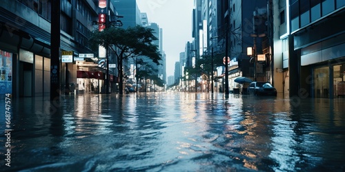 Flooded city street, concept of Destroyed infrastructure
