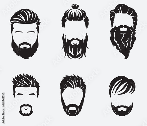 isolated black silhouette of man hairstyle , vector collection